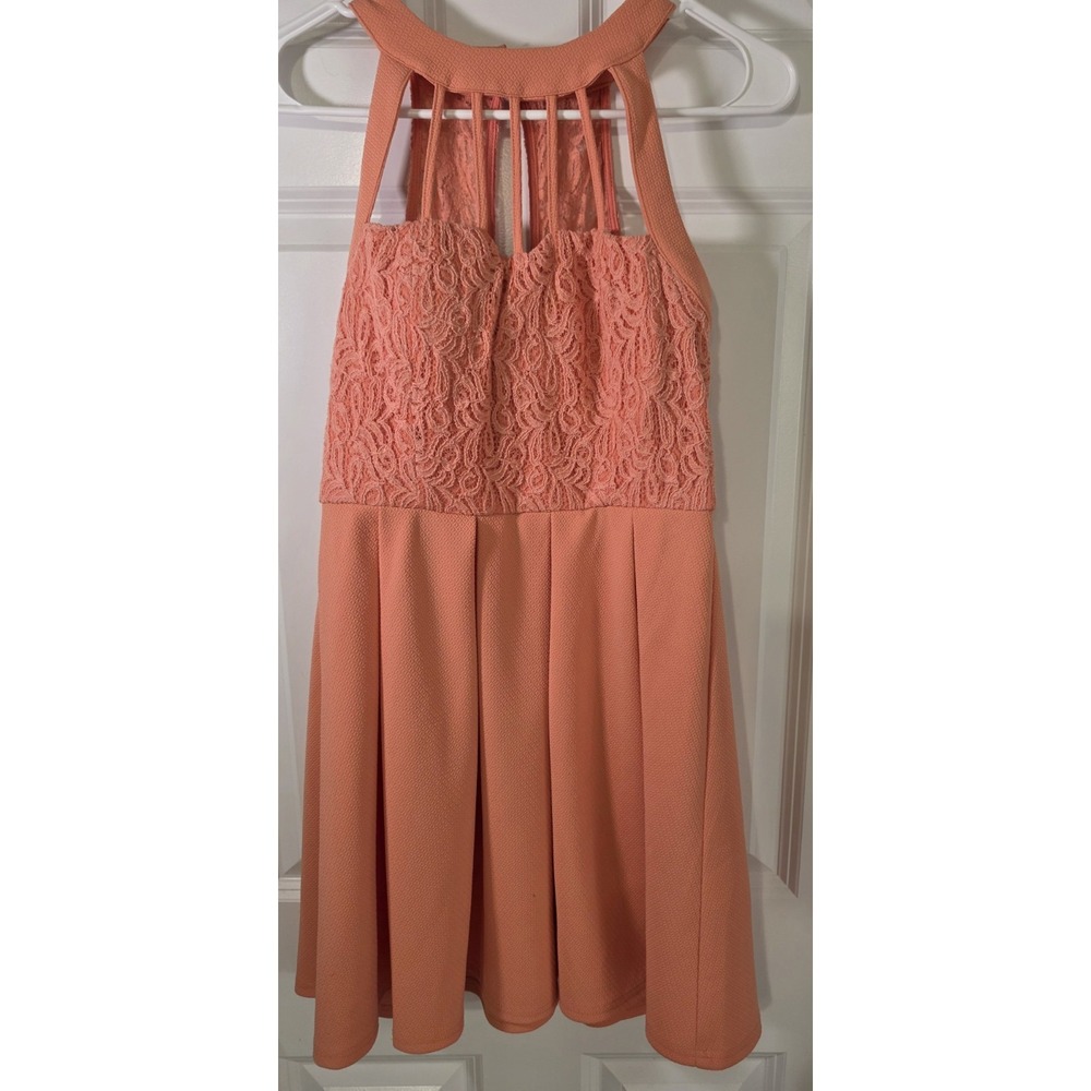 Papaya Women's Coral Lace Fit & Flare Dress Sleeveless Cutout Party Formal